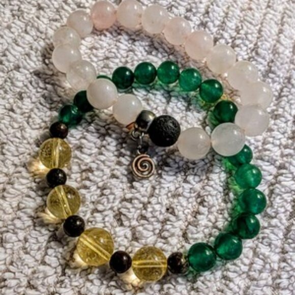 Gemstone bracelets (set) , Green aventurine bracelet & a Pink rose quartz. - Picture 1 of 4